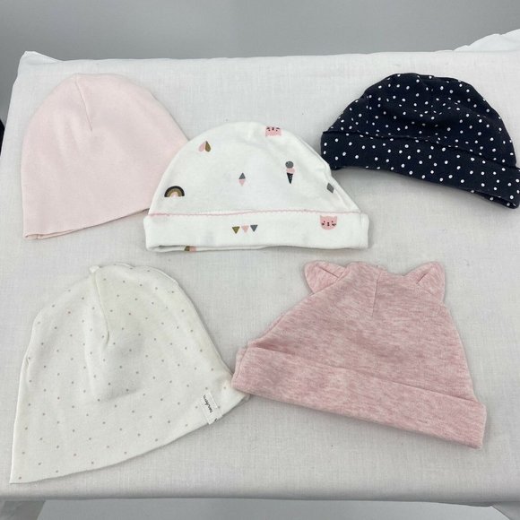 Other - Lot of 5 Baby Girl Newborn - 3 Month Cotton Hats